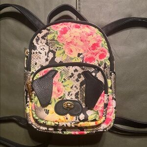 Betsey Johnson Floral Dog Mini Black and Pink Backpack, EUC
